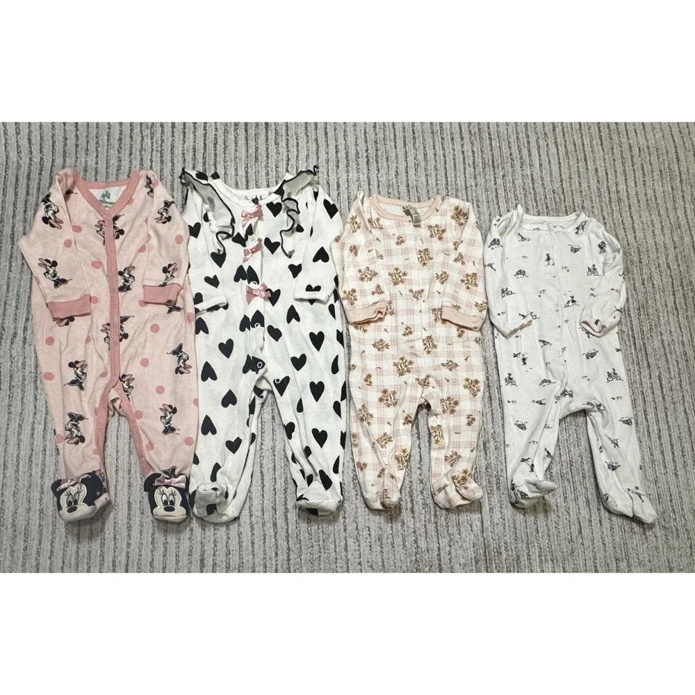 Baby Girl 3-6M Sleeper Bundle 4pc Disney Carter's Footed Pajamas Lot